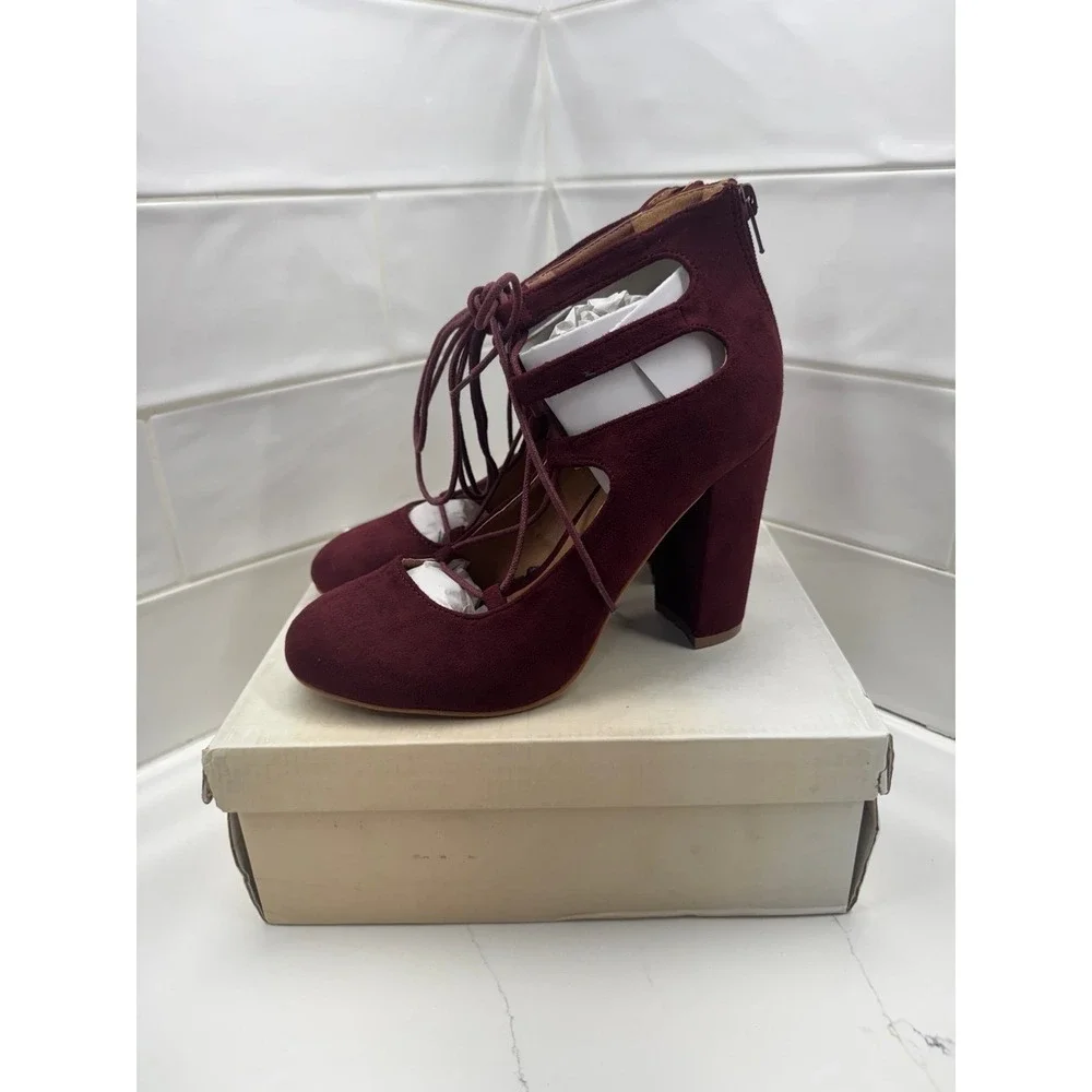 Heels‎ burgundy lace up 8.5 women's Loki brand